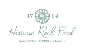 Historic Rock Ford logo with a floral emblem and 1794, located in Lancaster, Pennsylvania.
