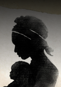 Silhouette of a mother holding her baby, evoking themes of love, care, and family connection.