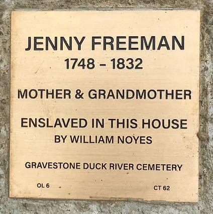 Commemorative plaque for Jenny Freeman, 1748-1832, at Duck River Cemetery, acknowledging her as a mother and enslaved figure.