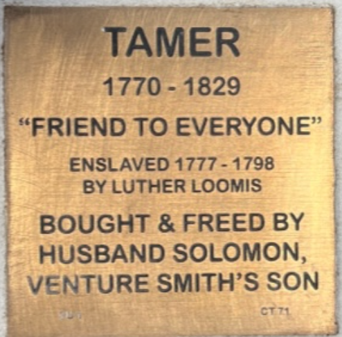 Commemorative plaque for Tamer (1770-1829), highlighting her life, enslavement, and freedom by husband Solomon.
