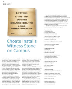 Plaque commemorating enslaved child Lettice, Choate campus, part of Witness Stones Project installation ceremony.